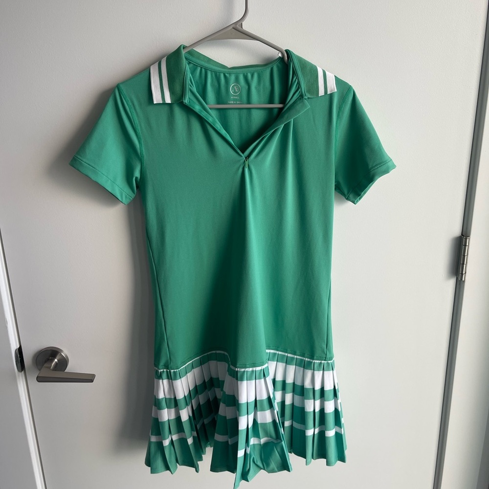 Addison Bay Green Tennis Dress with Striped Hem